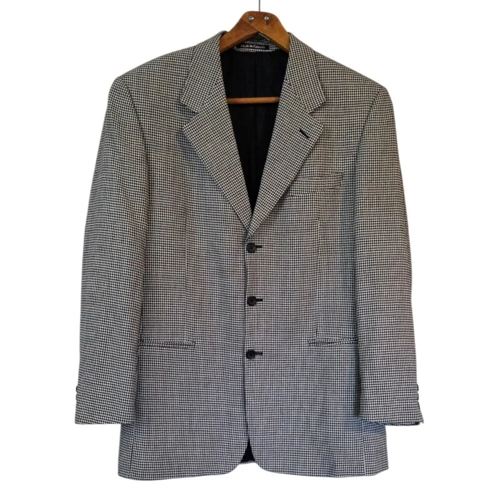 Daniel Hechter Sport Suit Coat Mens 41 Tall/Long Virgin‎ Wool Houndstooth Blazer